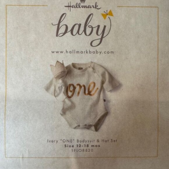 Ivory "One" Baby Bodysuit & Hat Set By Hallmark Size 12-18 Months - Picture 4 of 7